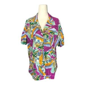 Hilo Hattie RARE Sleeve Button Down Hawaiian Shirt & Short Set in Multicolor
